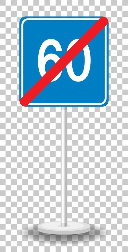 Blue minimum speed limit 60 road sign with stand isolated on transparent background vector