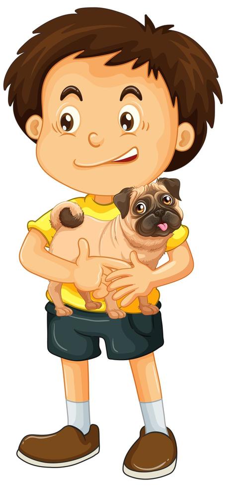 niño con su perro aislado vector