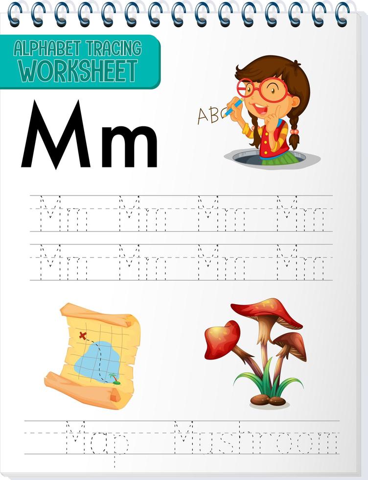 hoja de trabajo de rastreo alfabético con letras y vocabulario vector