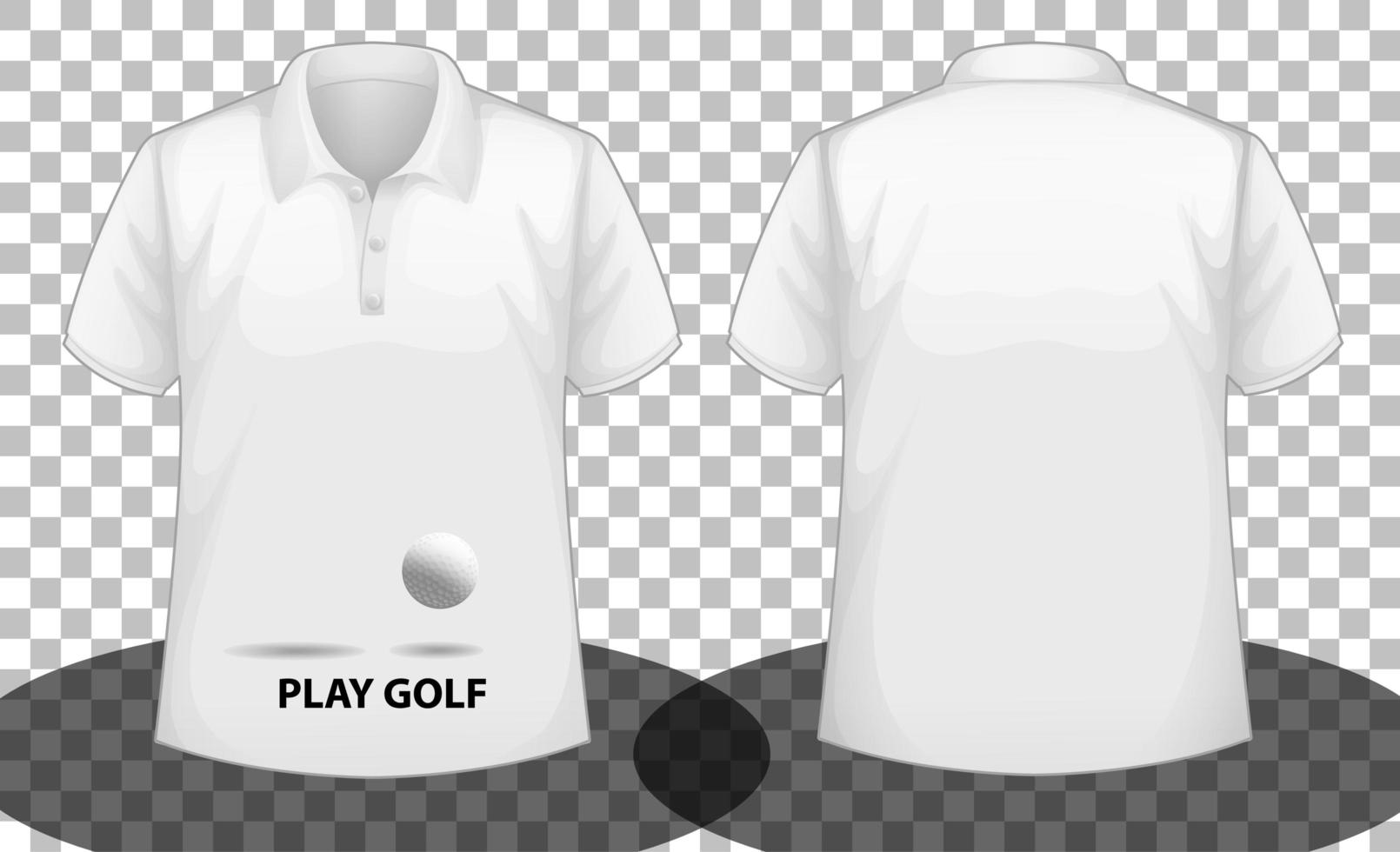 playera tipo polo blanca de manga corta con logo de play golf en la parte delantera y trasera vector