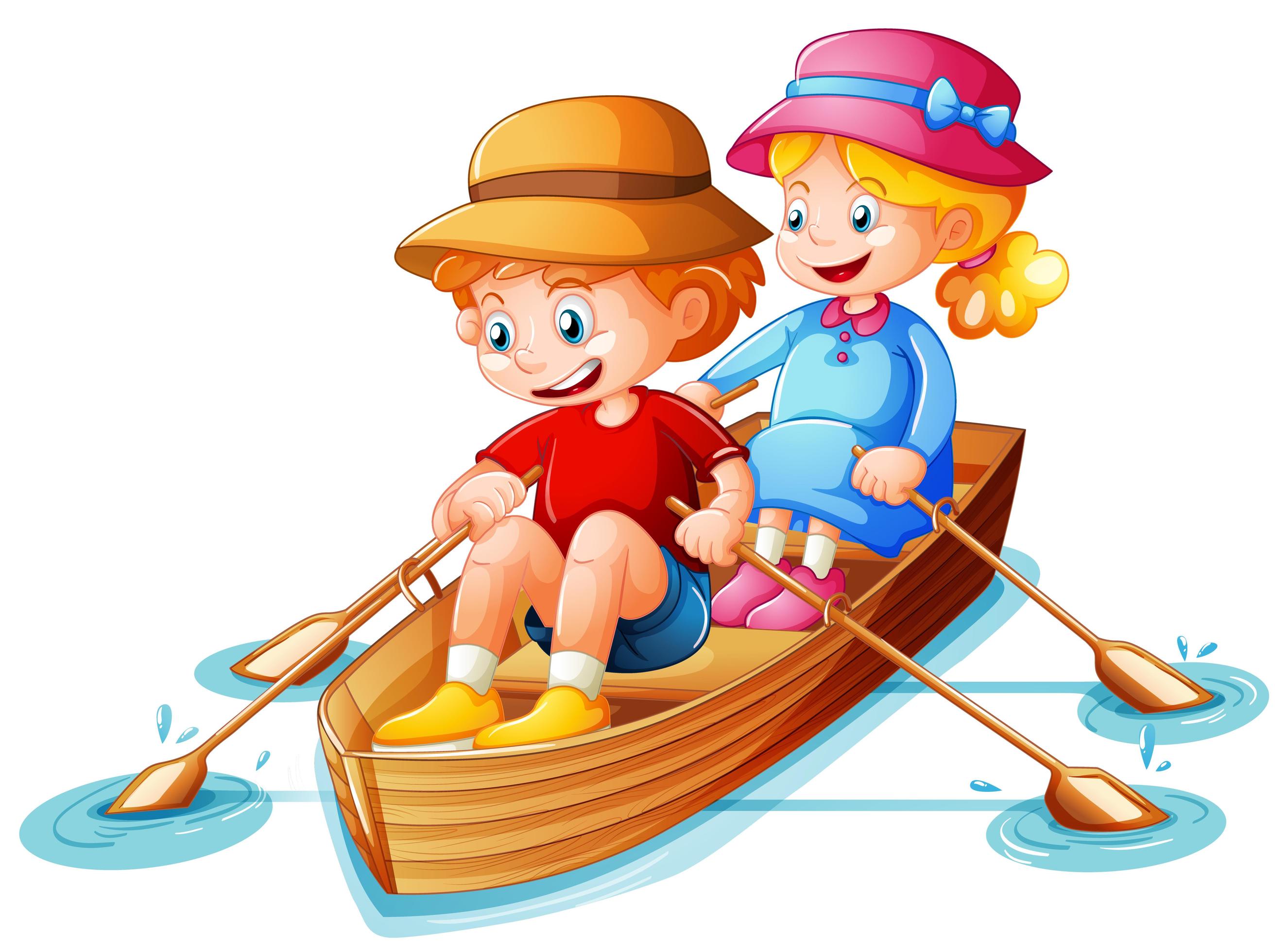 Boy and girl row the boat on white background 1520342 Vector Art at