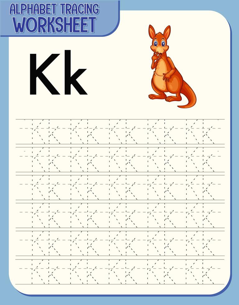 Alphabet tracing worksheet with letter K and k vector