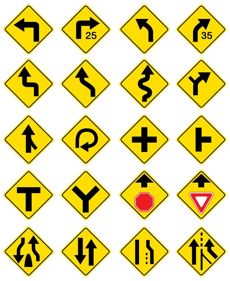 Set of warning road signs on white background vector