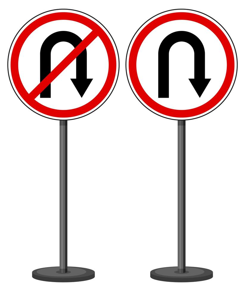 U-turn and No U-turn sign with stand isolated on white background vector