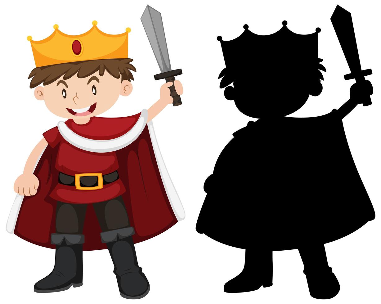 Boy in knight costume with its silhouette vector