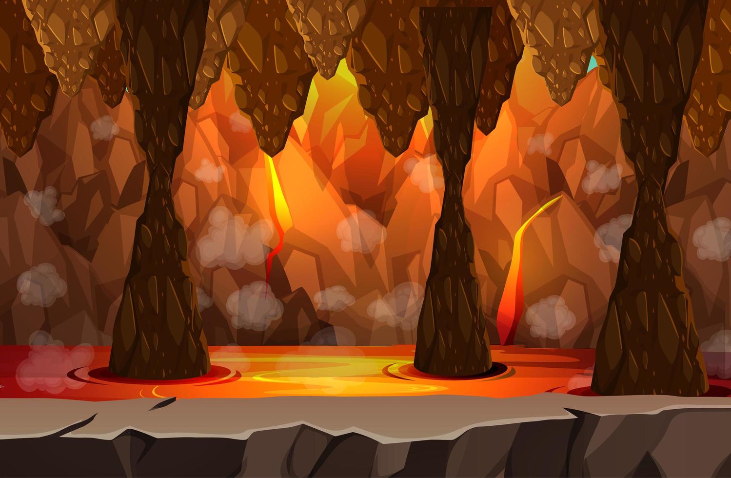 Infernal dark cave with lava scene vector