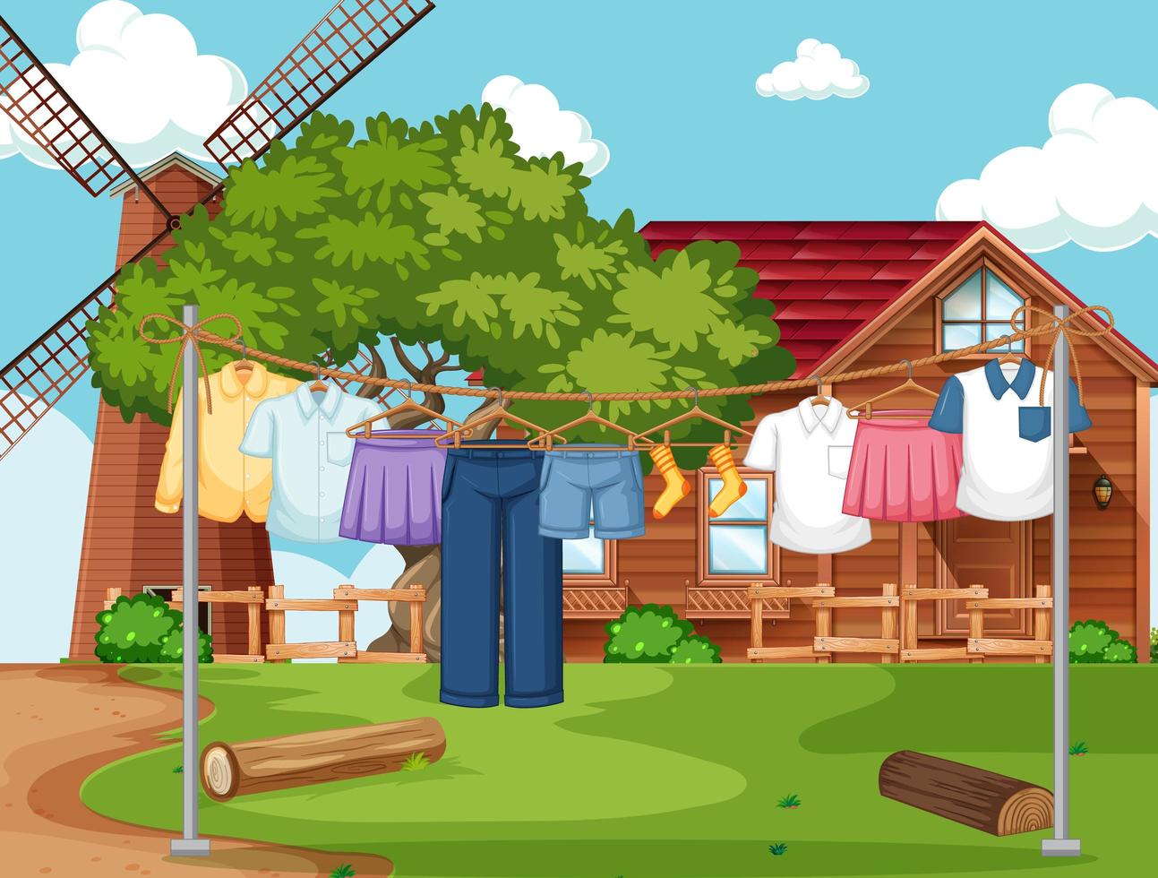 Clothes drying and hanging outdoor background vector