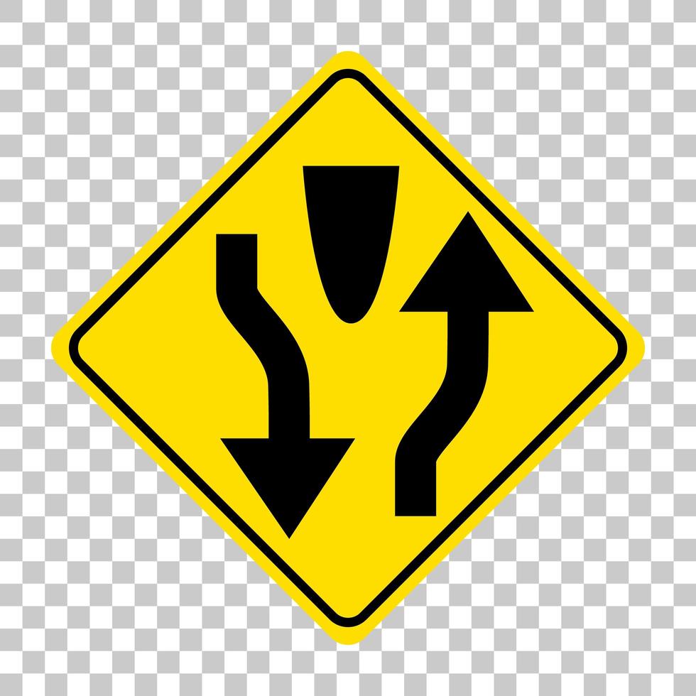 Yellow traffic warning sign on transparent background vector