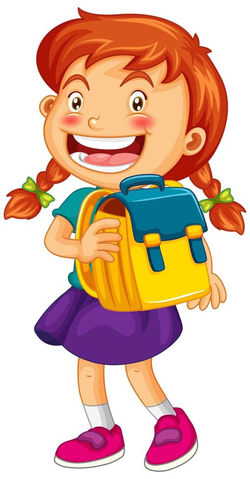 Happy girl holding school bag vector