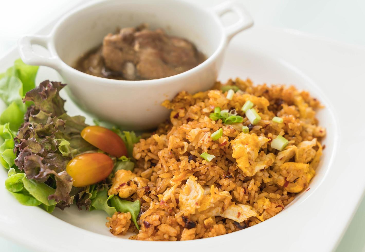 Fried rice with steamed pork ribs photo