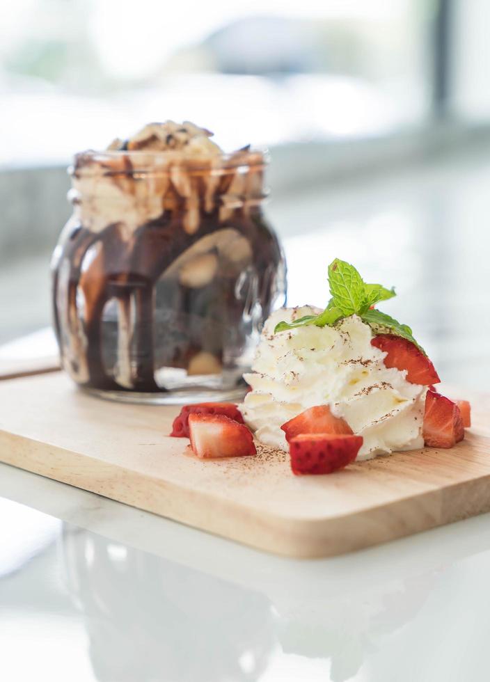 Chocolate  ice cream in a jar photo