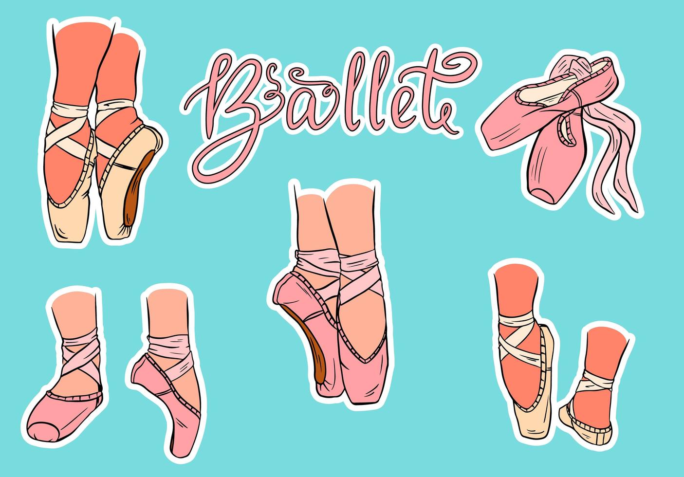 conjunto de zapatos de ballet dibujados a mano vector