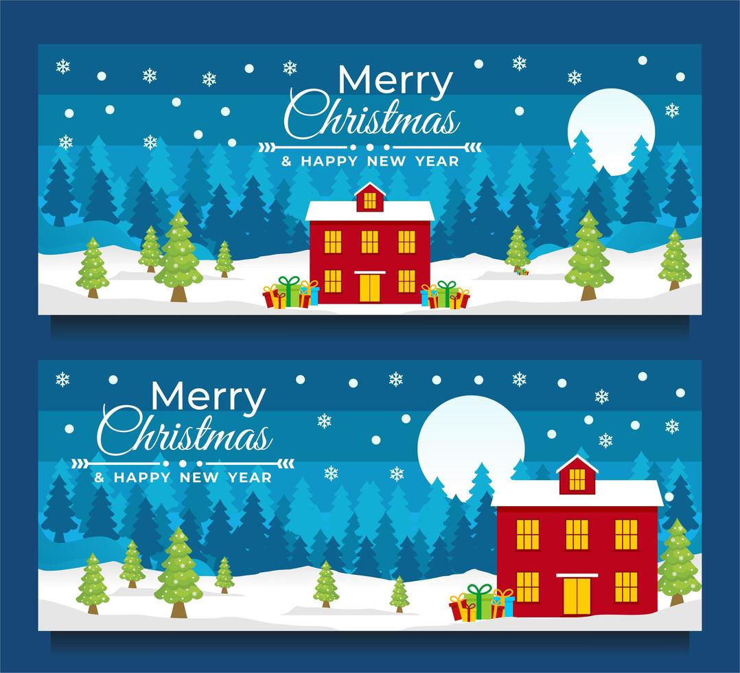 Christmas and New Year Banner Templates with Winter Scene vector