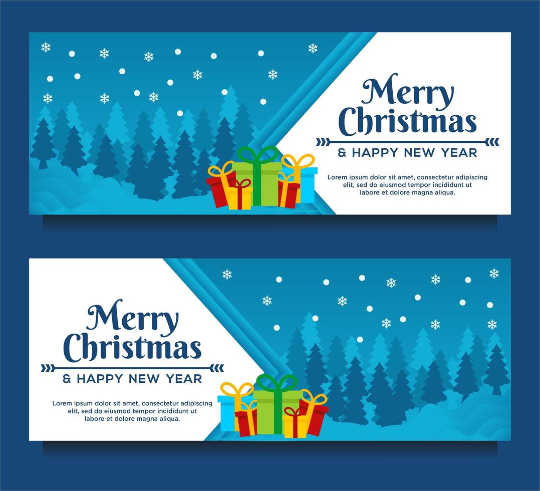 Christmas and New Year banners with trees and gifts vector