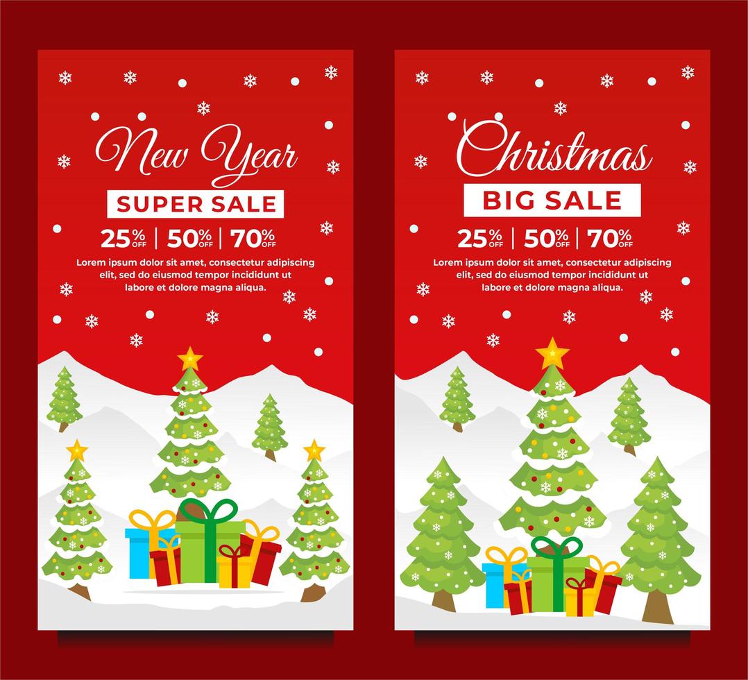 Christmas and New Year Banner Templates with Winter Scene vector