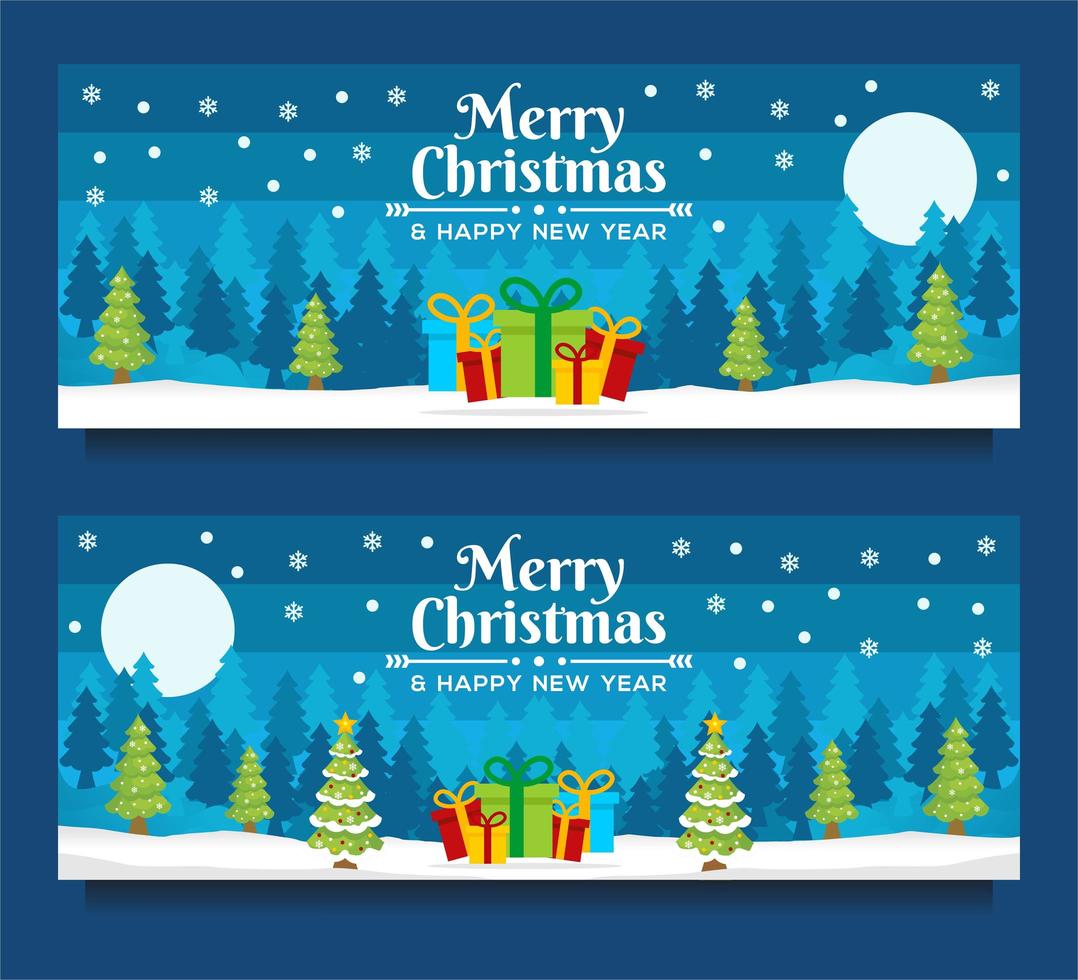 Christmas and New Year Banner Templates with Winter Scene vector