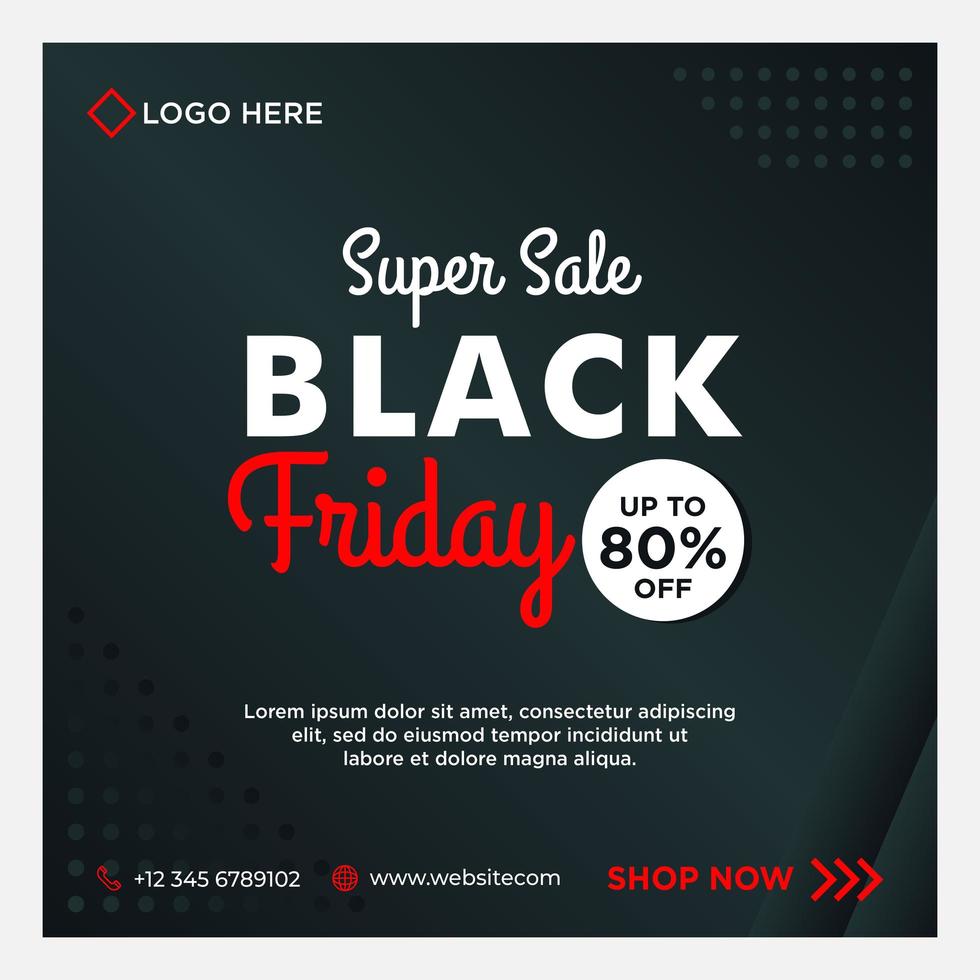 Black, white, red Black Friday sale social media template vector