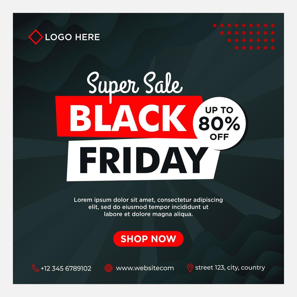 Black, white, red Black Friday sale social media template vector