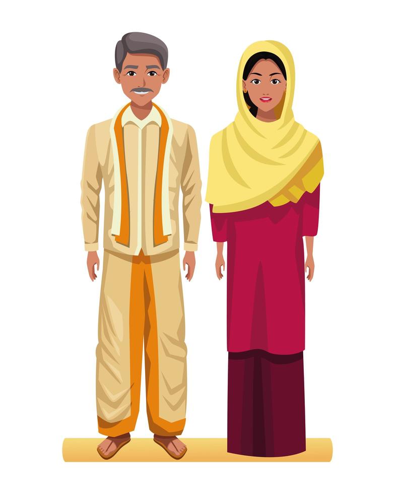 Indian couple cartoon characters vector