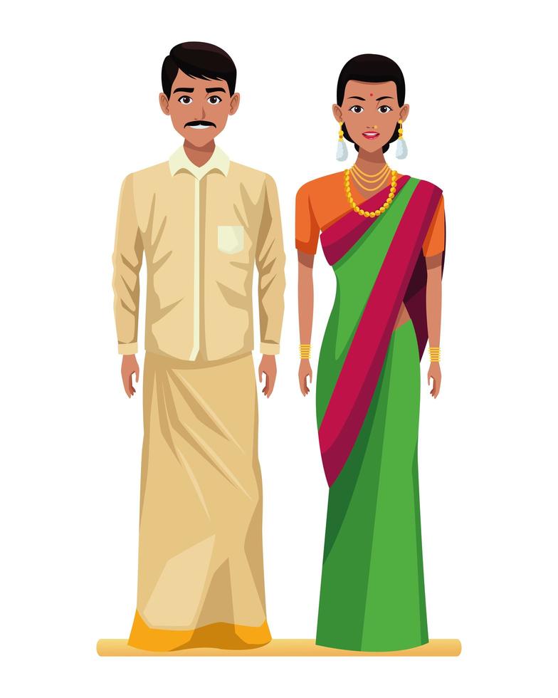 Indian couple cartoon characters vector