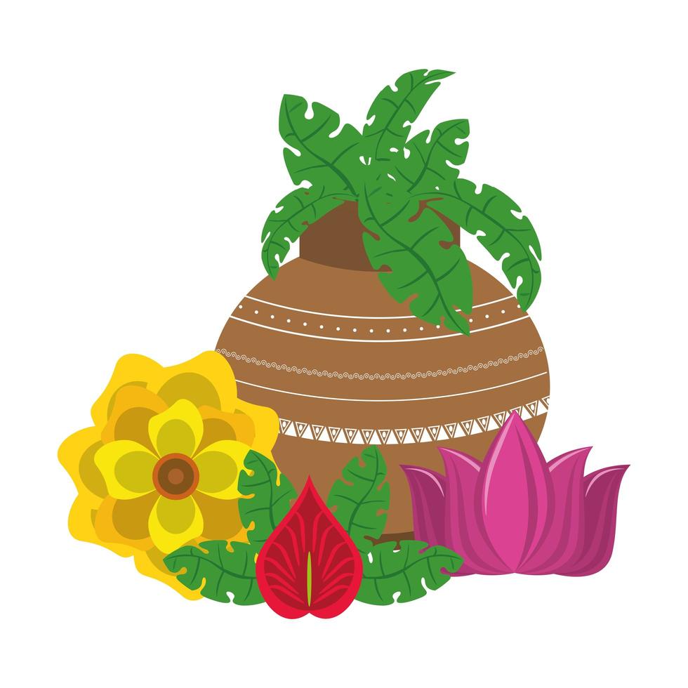 Indian lotus flowers in porcelain pots vector