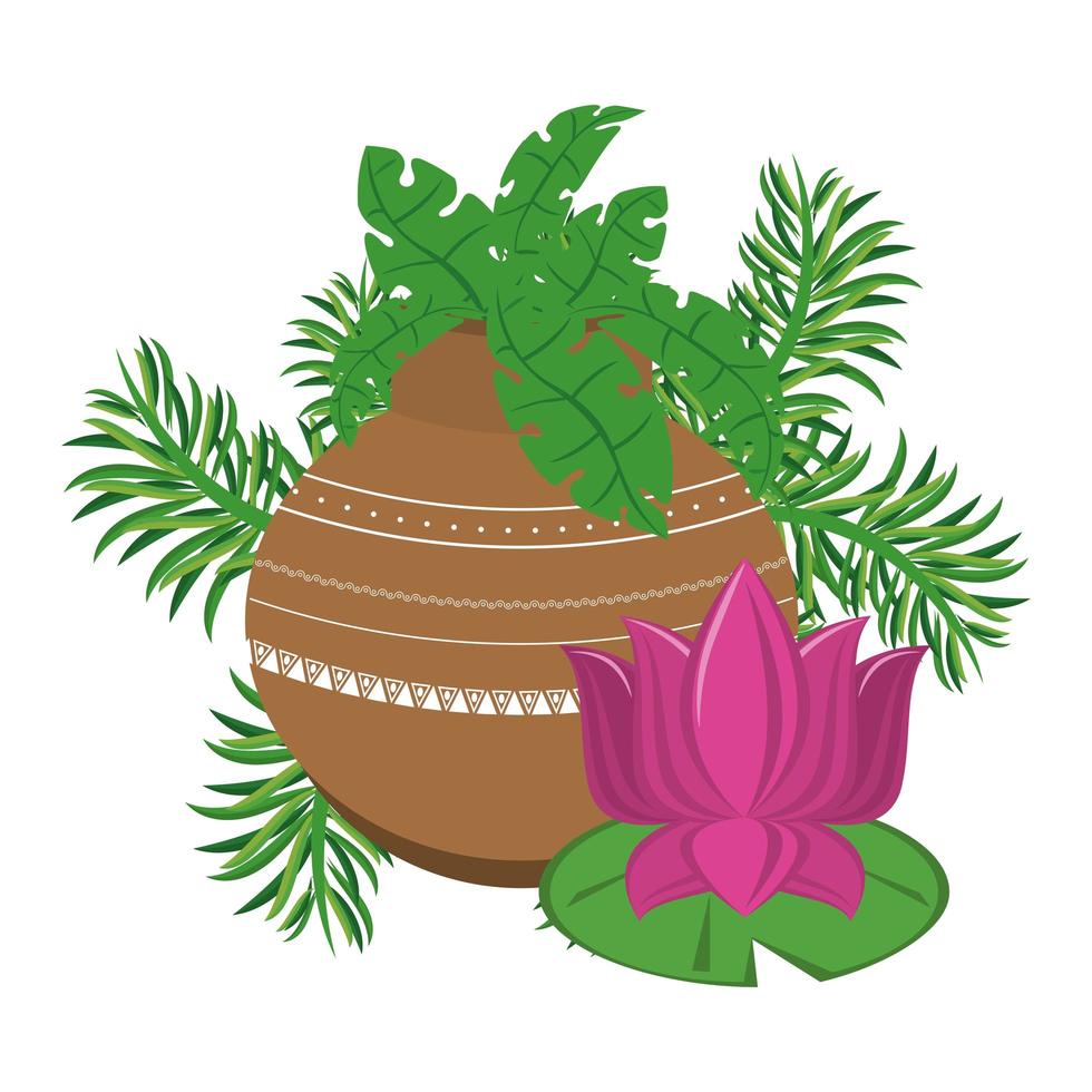 Indian lotus flowers in porcelain pots vector