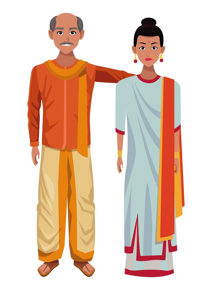 Indian couple cartoon characters vector