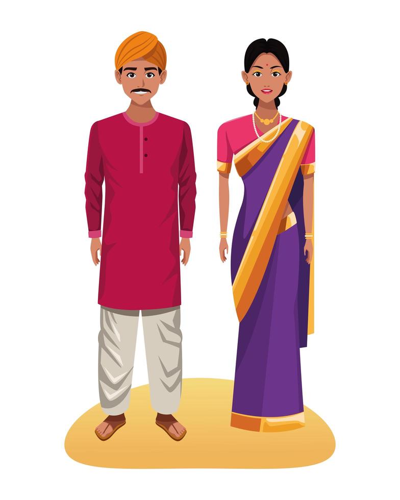 Indian couple cartoon characters vector