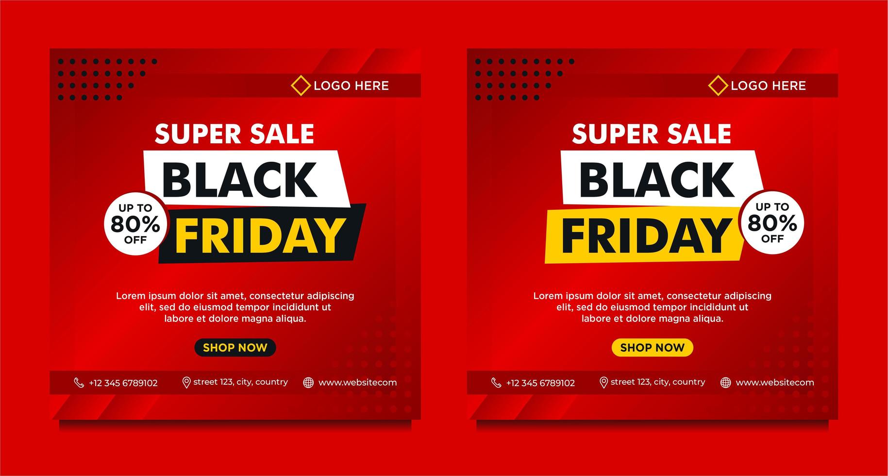 Red gradient Black Friday sale social media banner templates vector