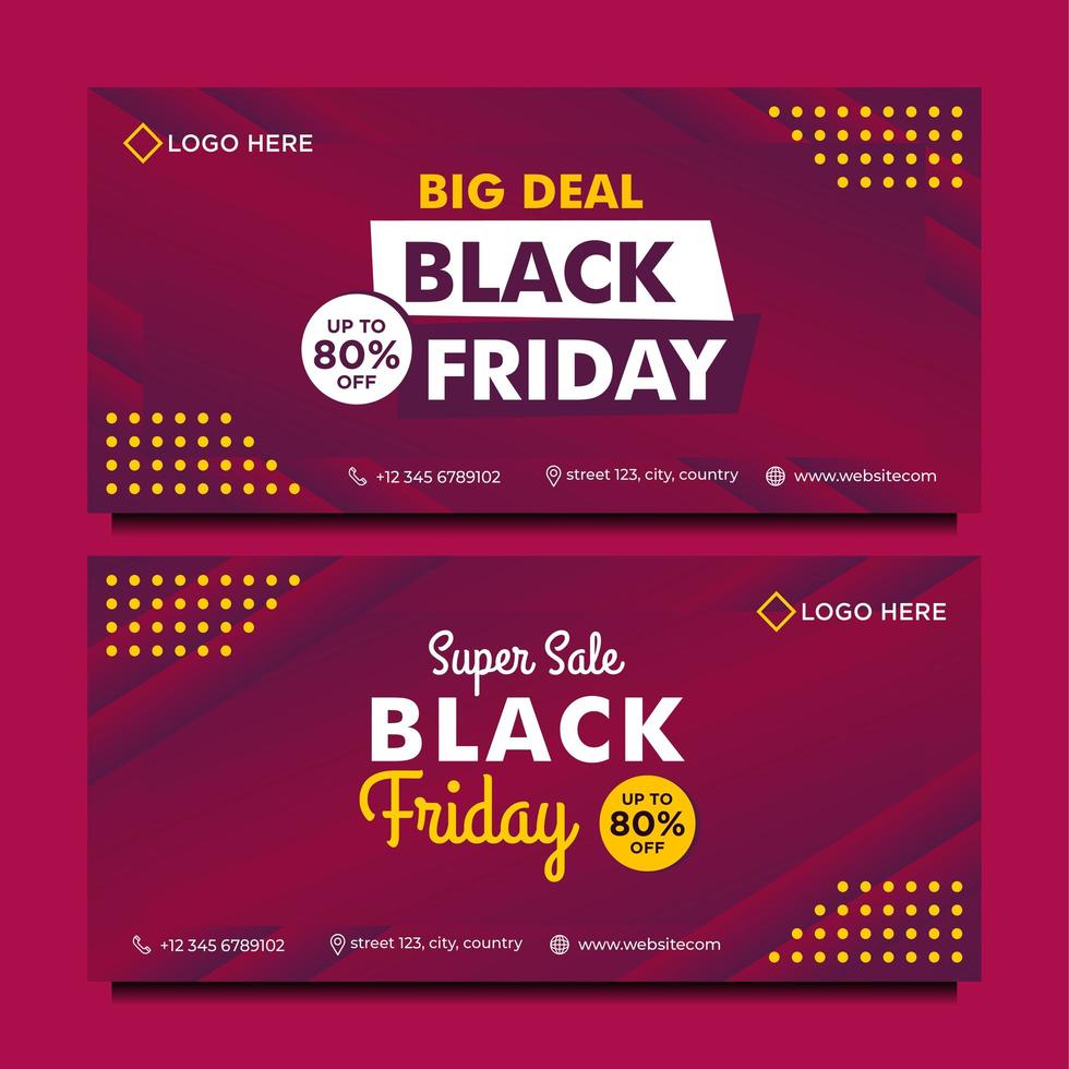 Black Friday sale banner template in purple gradient style vector