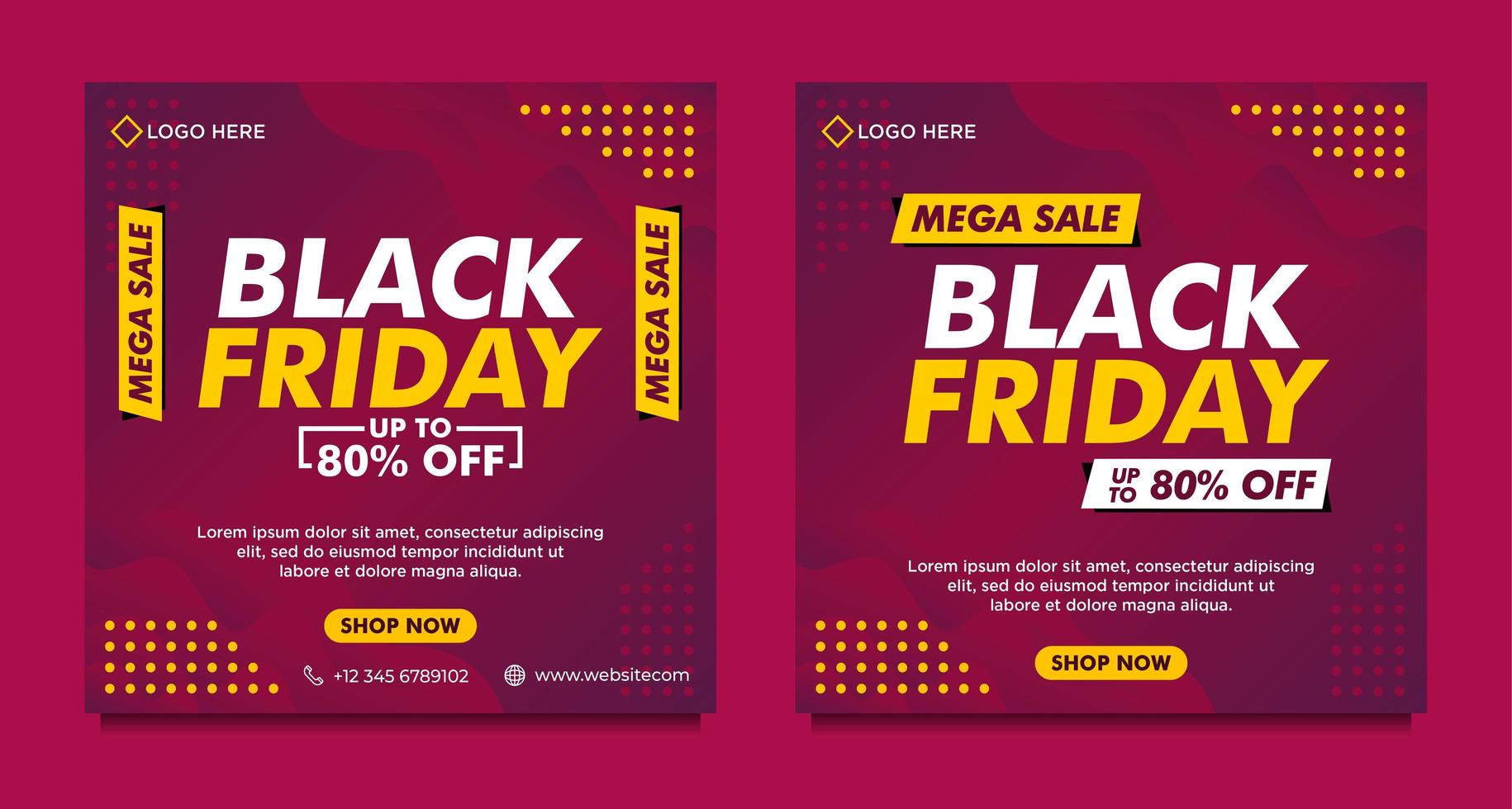 Purple gradient Black Friday sale social media banner templates vector