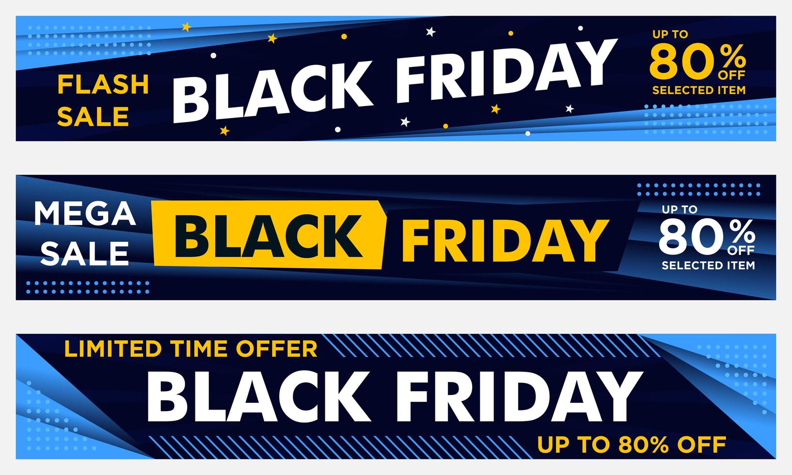 Black Friday horizontal event banners in yellow and blue vector