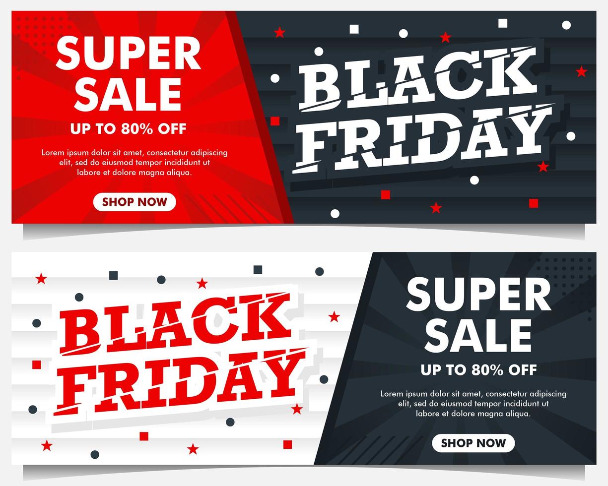 Black Friday event banners in red, black and white vector