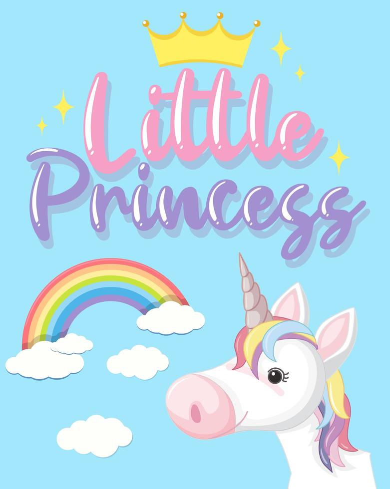 Little princess text in pastel color with cute unicorn vector