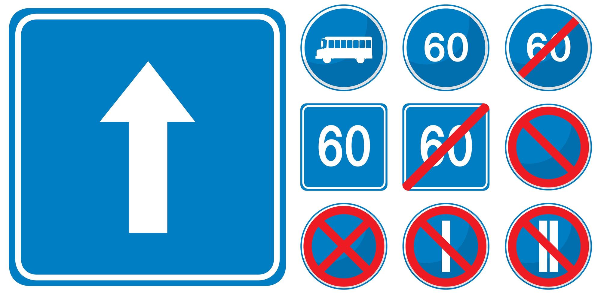Set of blue road signs isolated on white background vector