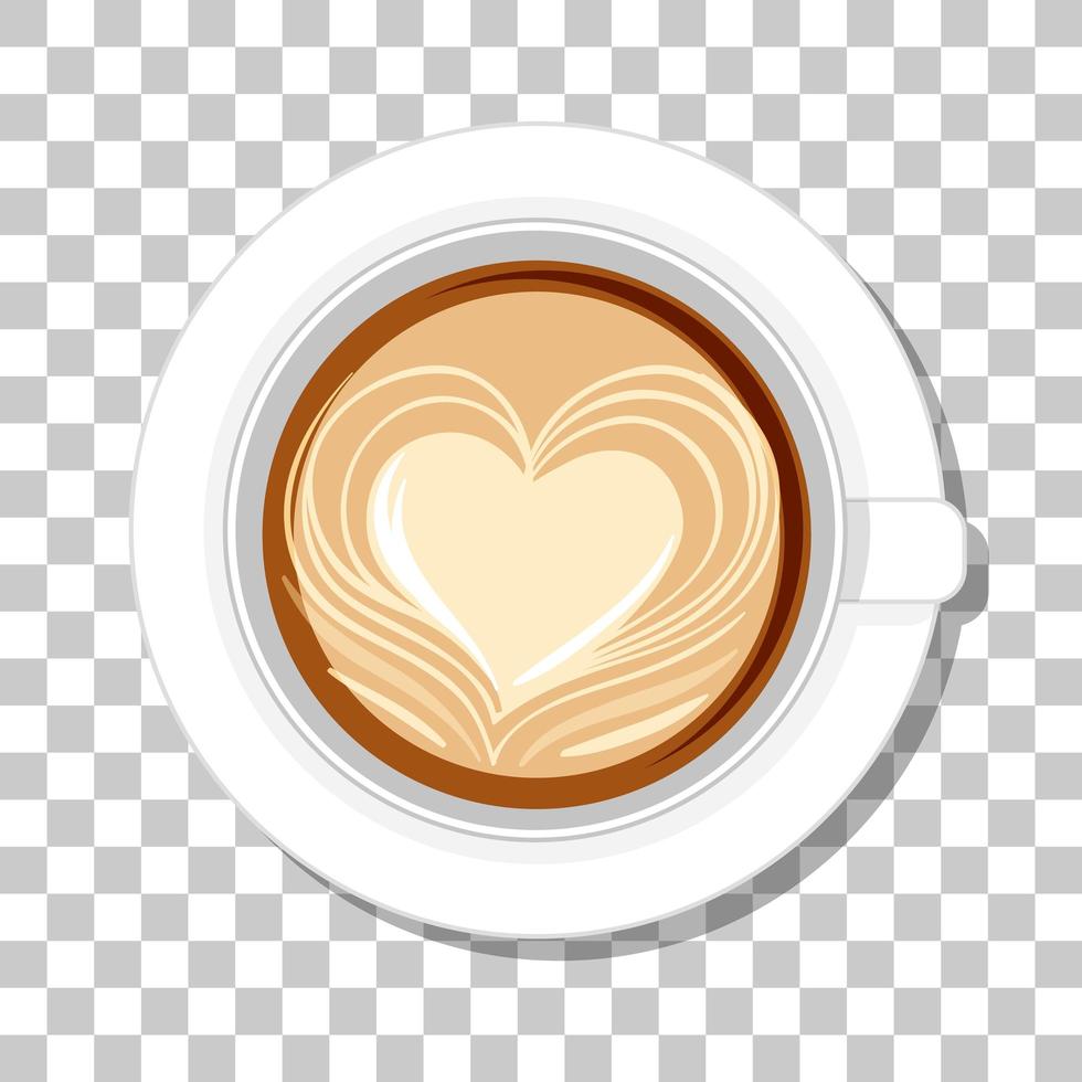 latte corazón café en una taza vista superior vector