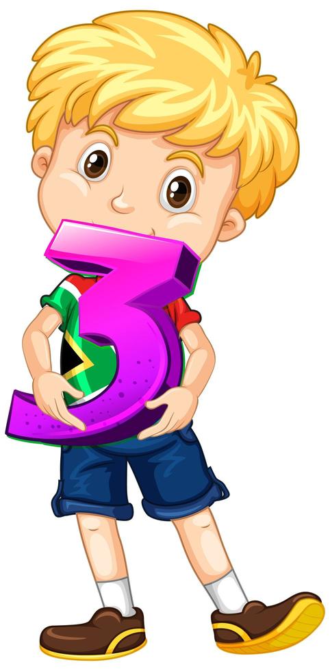 Blonde boy holding math number three vector