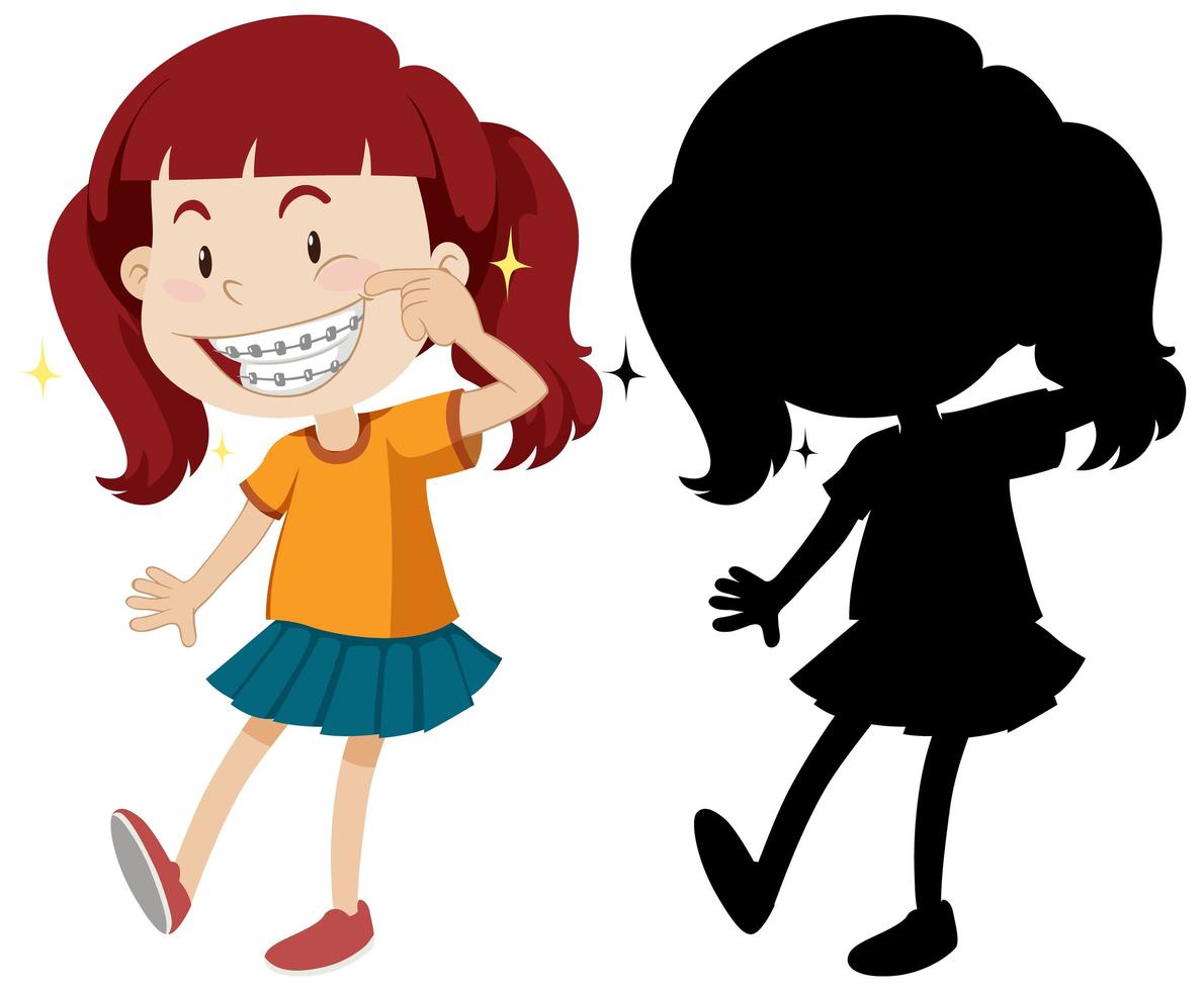 Girl wearing braces with silhouette vector