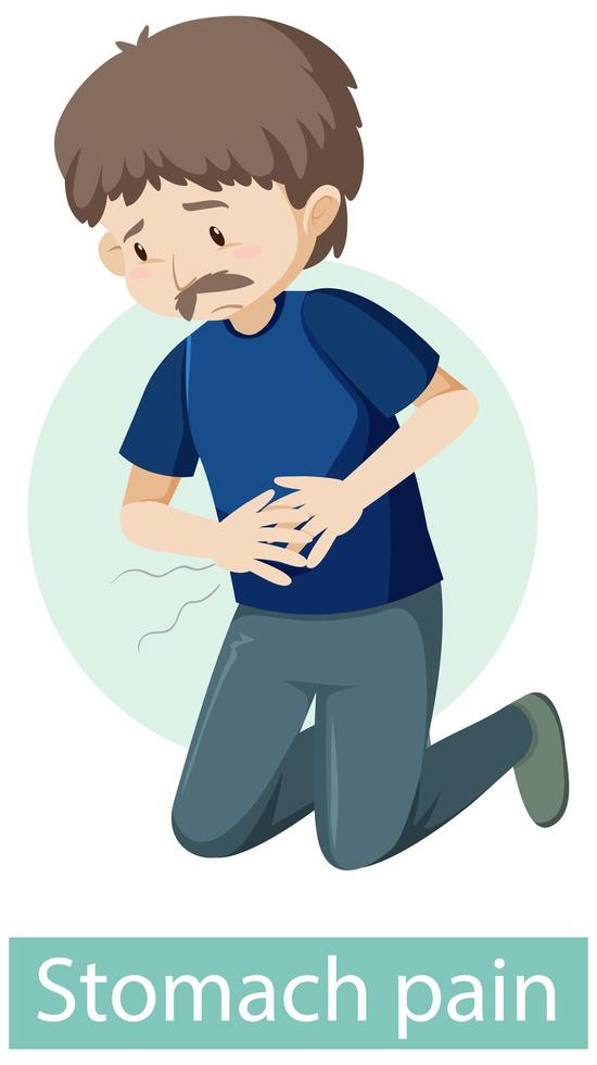 Cartoon character with stomach pain symptoms vector