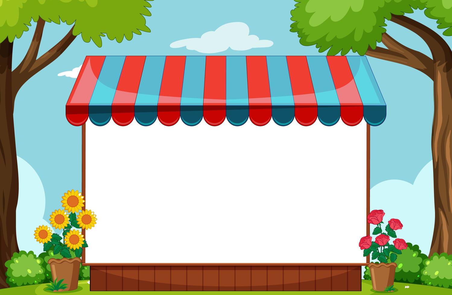 Blank banner with awning in nature park scene vector