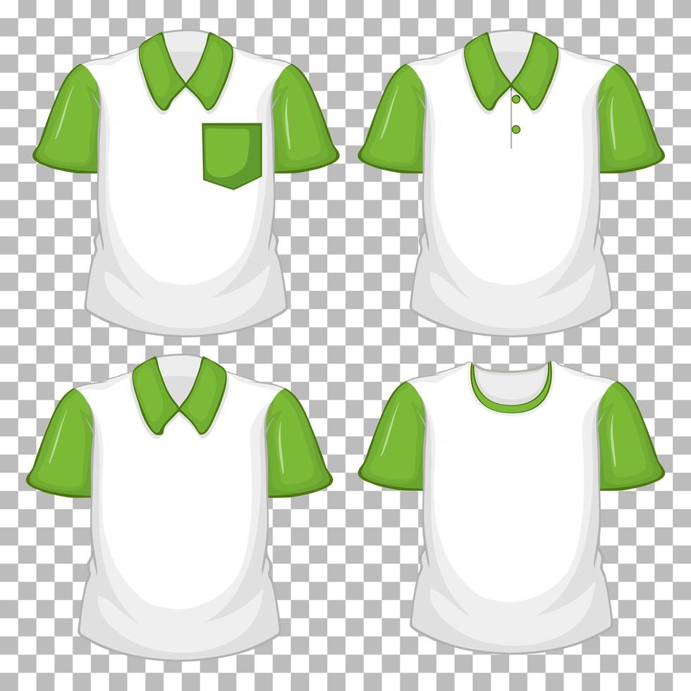 conjunto de diferentes camisas con mangas verdes. vector