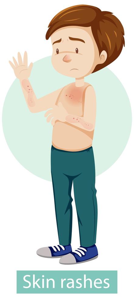 Cartoon character with skin rash symptoms vector