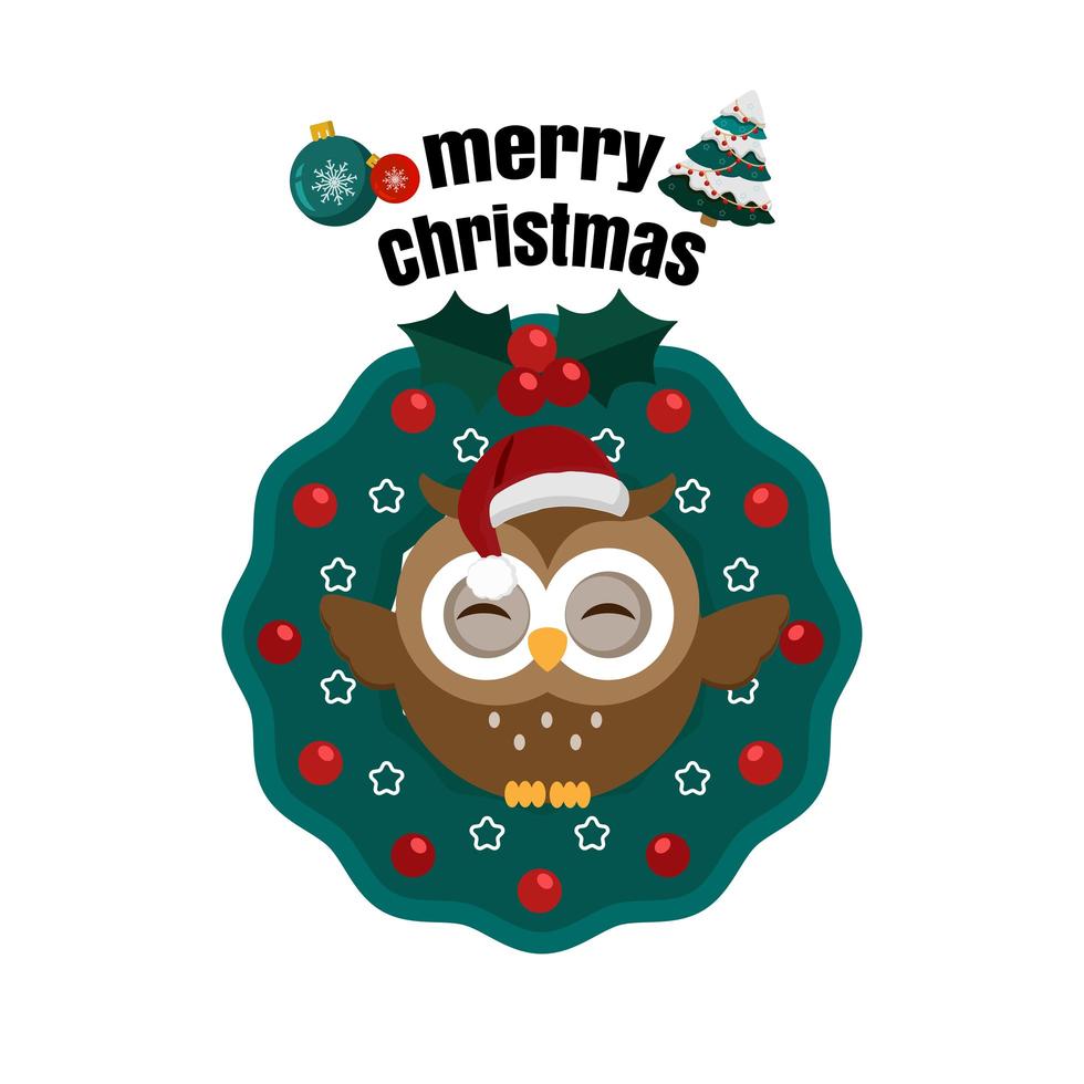 Christmas owl in wreath vector