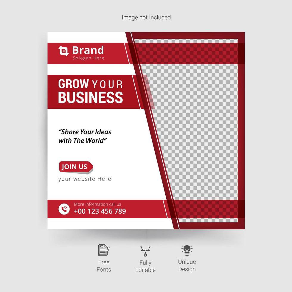 Business social media template in red and white vector