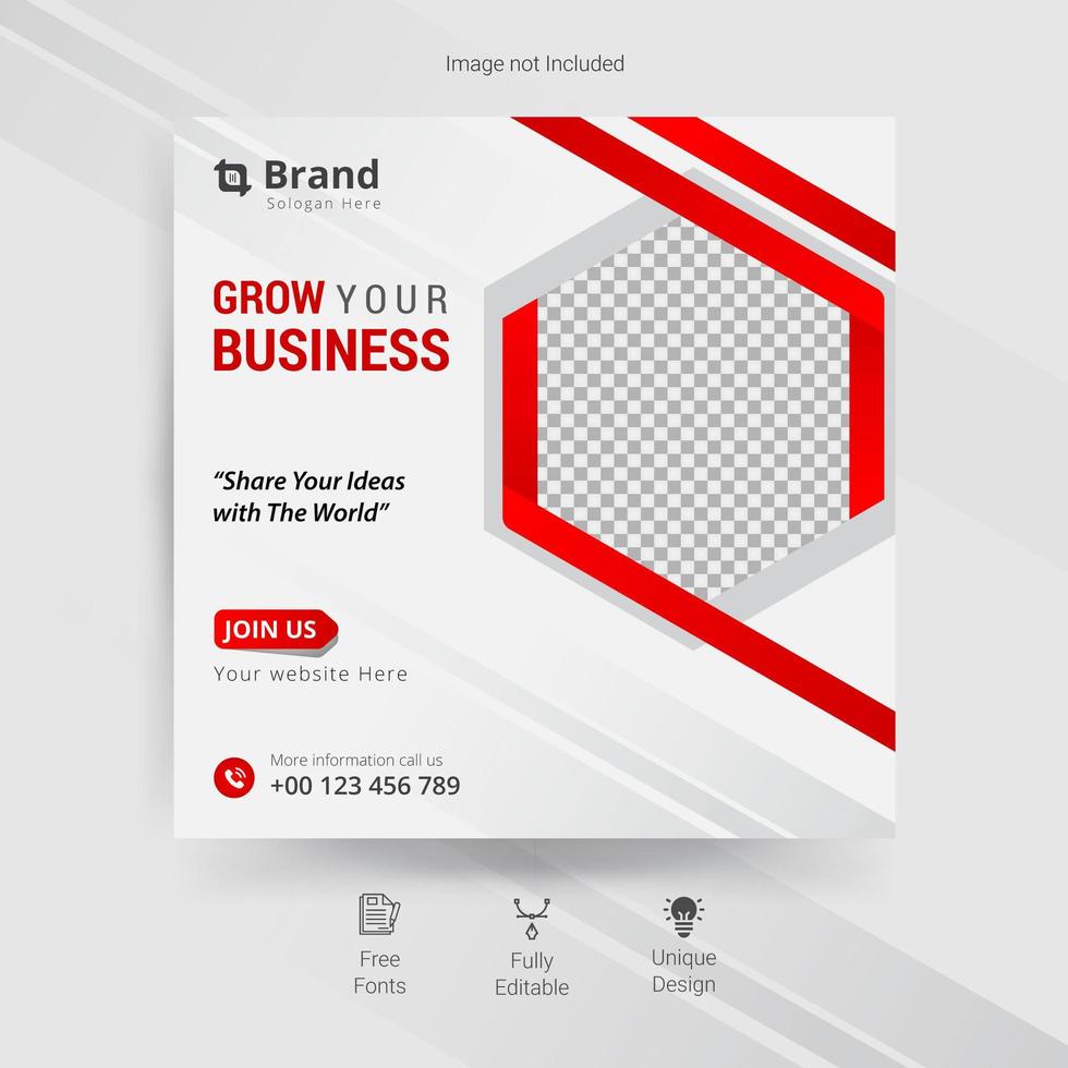 Business social media template in white, gray and red vector