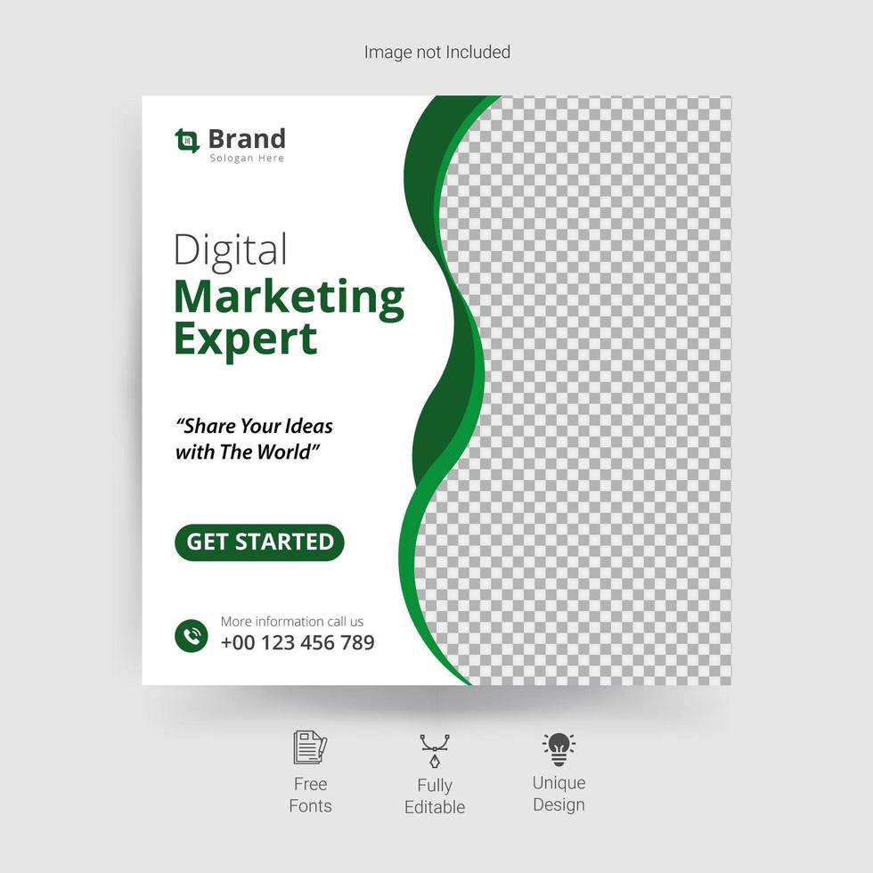 Marketing social media template with green wavy details vector