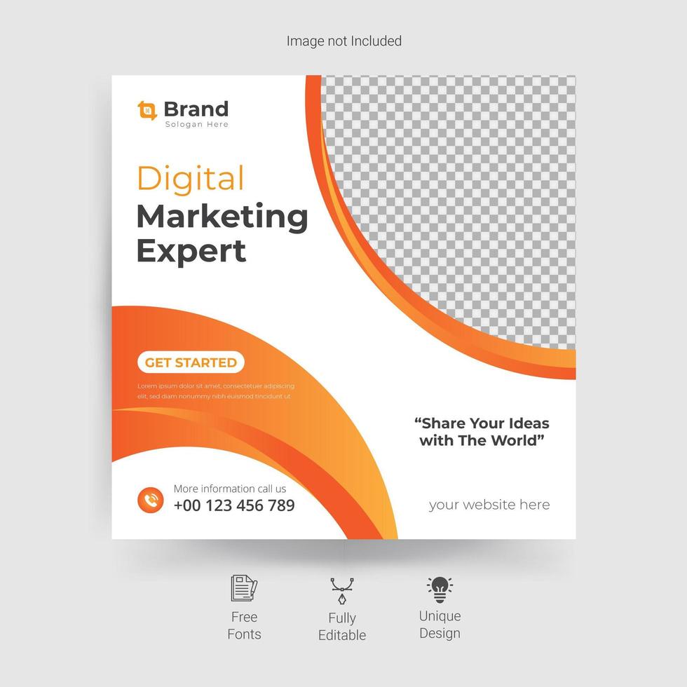 Marketing social media template with orange curve design vector