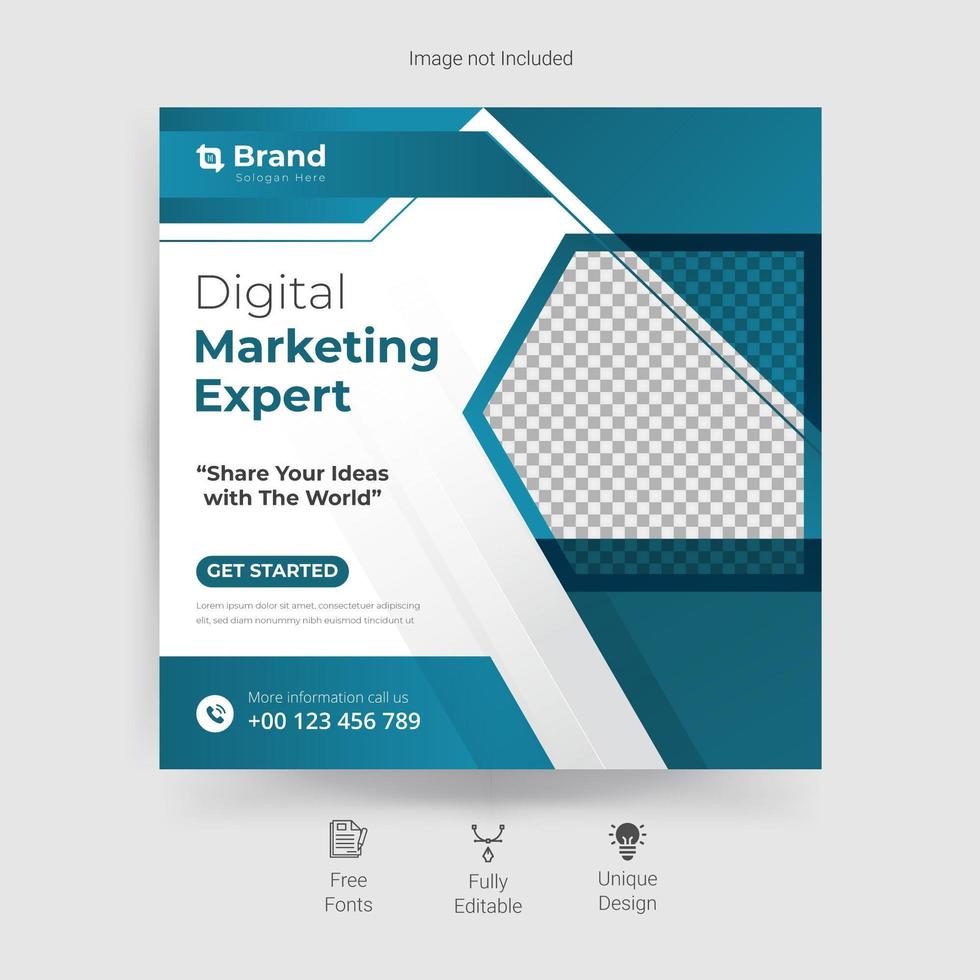 Marketing social media template in blue and white vector