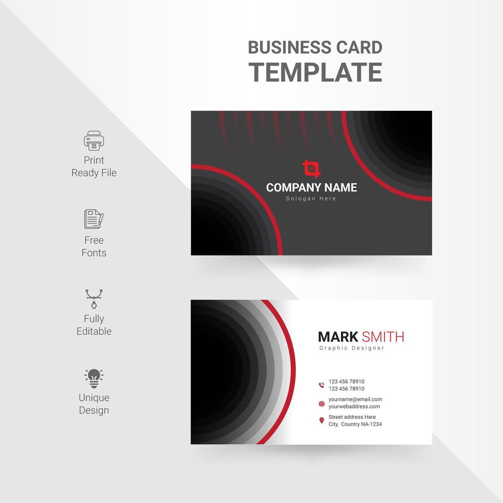 Business card with black and red circle designs vector