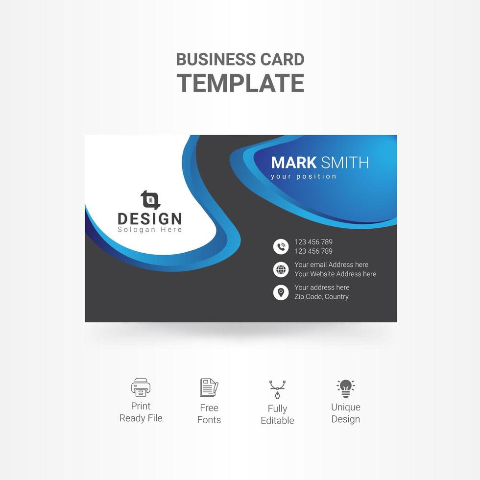 Modern business card with gray and blue wave design vector